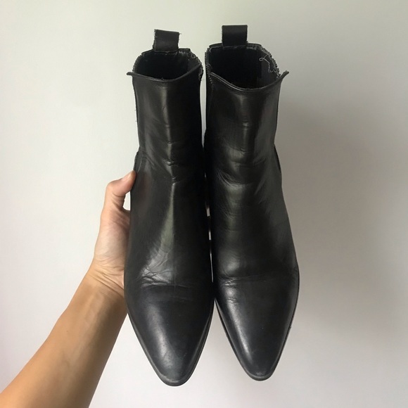ZARA Block Heel Pointed Toe Leather Ankle Boots - Picture 13 of 16